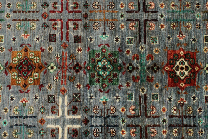 5x7 Gray and Multicolor Turkish Tribal Rug