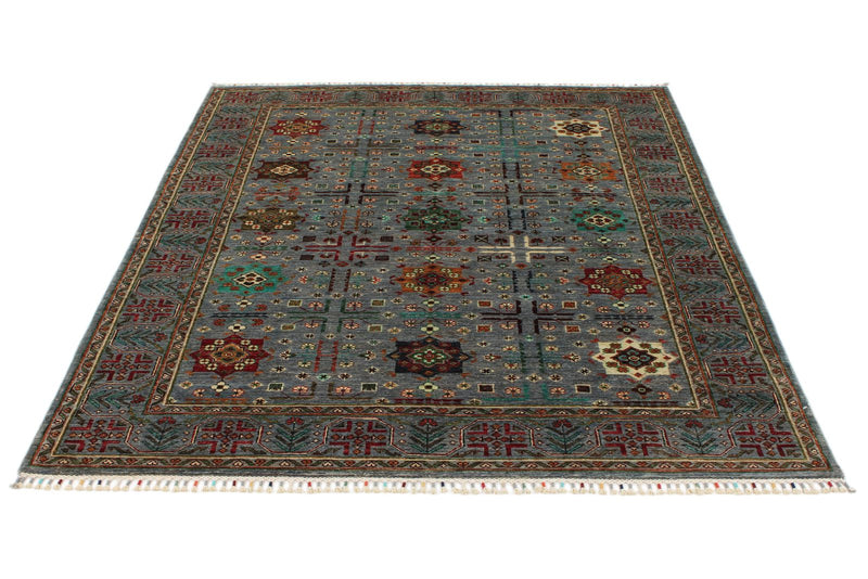 5x7 Gray and Multicolor Turkish Tribal Rug