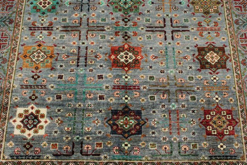 5x7 Gray and Multicolor Turkish Tribal Rug