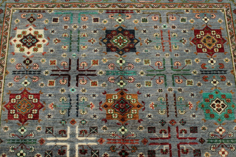 5x7 Gray and Multicolor Turkish Tribal Rug