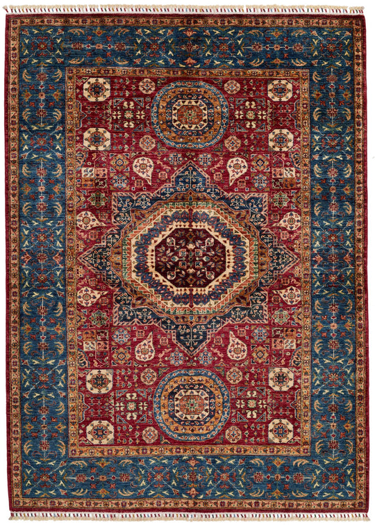 6x8 Red and Blue Turkish Tribal Rug