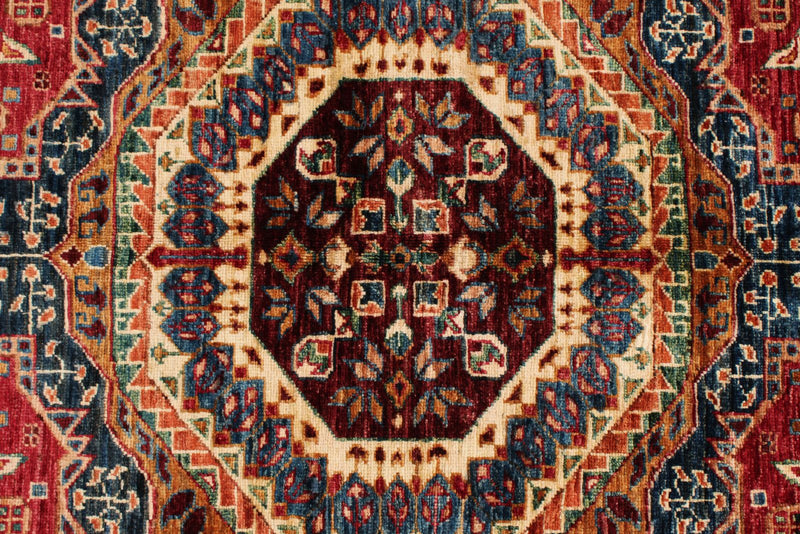 6x8 Red and Blue Turkish Tribal Rug