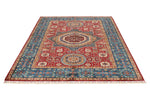 6x8 Red and Blue Turkish Tribal Rug