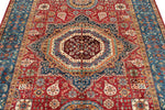 6x8 Red and Blue Turkish Tribal Rug