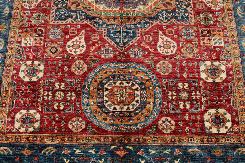 6x8 Red and Blue Turkish Tribal Rug