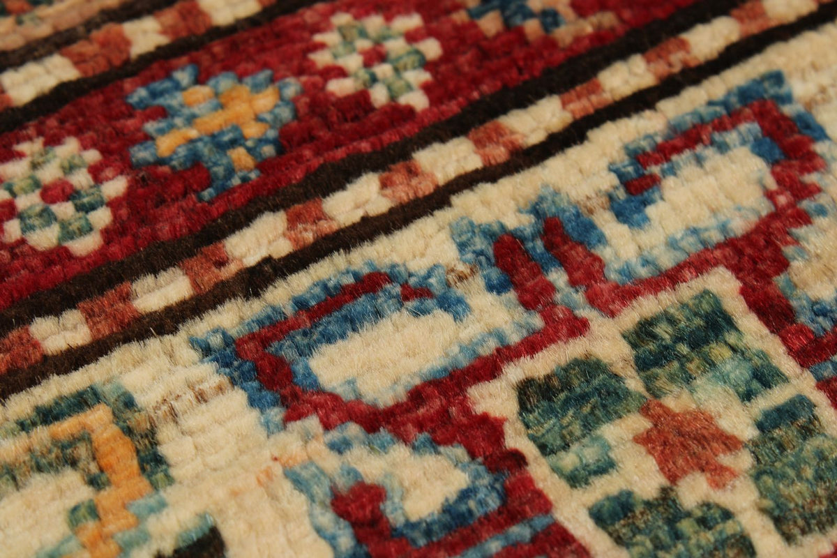 4x6 Blue and Ivory Kazak Tribal Rug