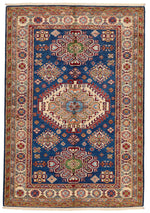 4x6 Navy and Ivory Kazak Tribal Rug