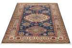 4x6 Navy and Ivory Kazak Tribal Rug