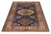 4x6 Navy and Ivory Kazak Tribal Rug