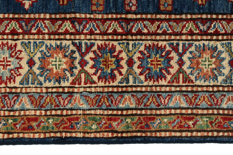 4x6 Navy and Ivory Kazak Tribal Rug