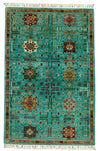 3x5 Green Kazak Tribal Rug