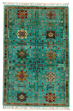 3x5 Green Kazak Tribal Rug