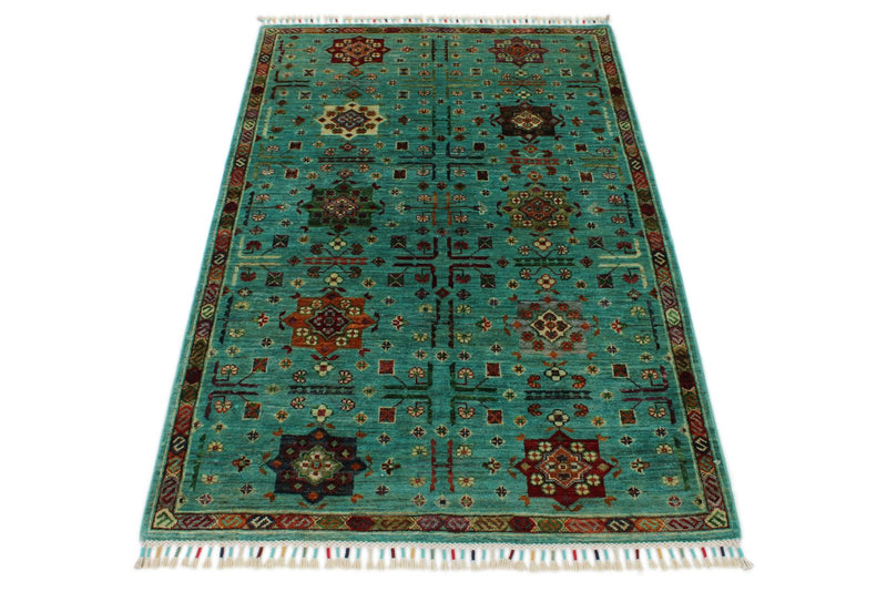 3x5 Green Kazak Tribal Rug