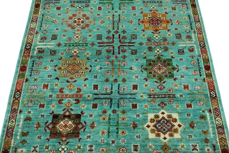 3x5 Green Kazak Tribal Rug