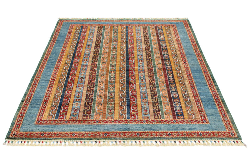 5x7 Multicolor and Green Turkish Tribal Rug