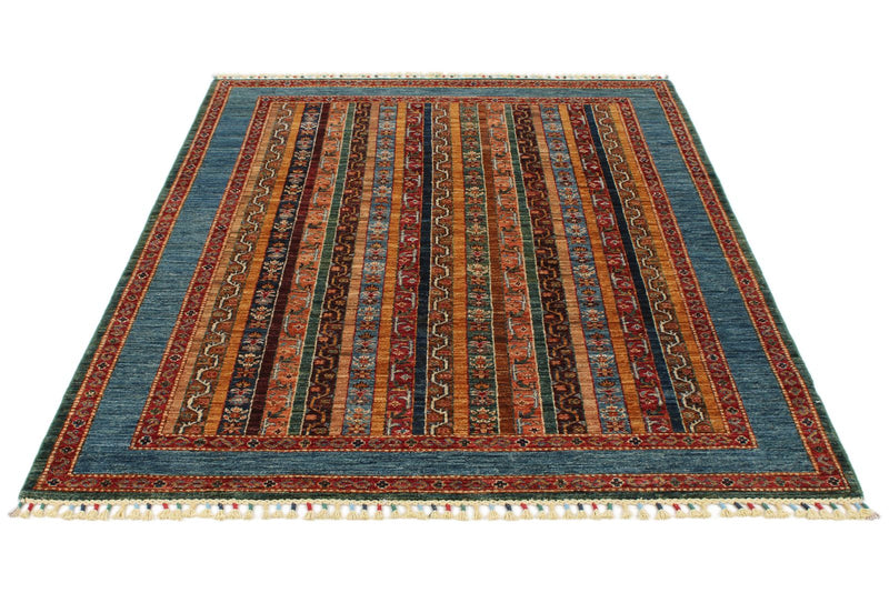 5x7 Multicolor and Green Turkish Tribal Rug