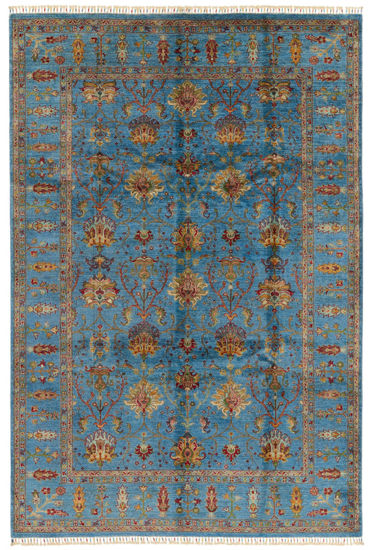 7x10 Blue and Multicolor Turkish Tribal Rug