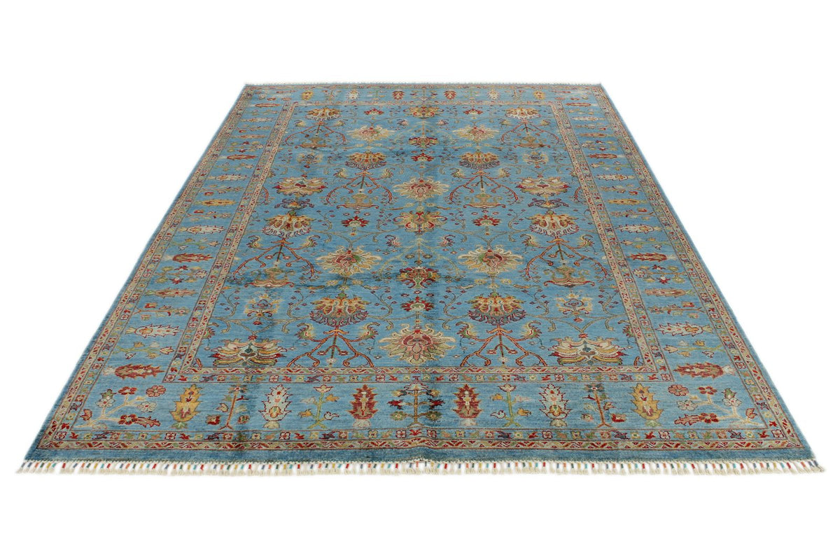 7x10 Blue and Multicolor Turkish Tribal Rug
