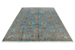 7x10 Blue and Multicolor Turkish Tribal Rug