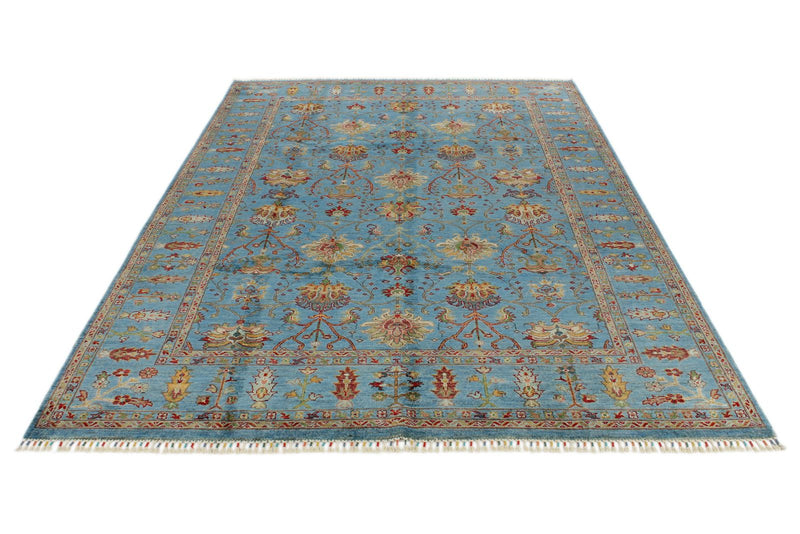 7x10 Blue and Multicolor Turkish Tribal Rug