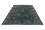 7x10 Blue and Multicolor Turkish Tribal Rug