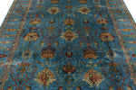 7x10 Blue and Multicolor Turkish Tribal Rug