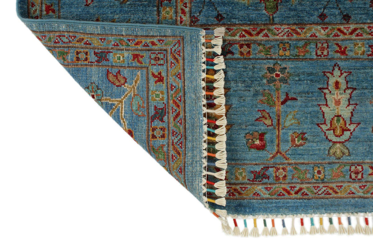 7x10 Blue and Multicolor Turkish Tribal Rug