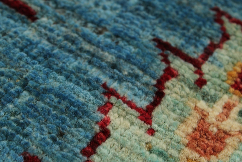 7x10 Blue and Multicolor Turkish Tribal Rug