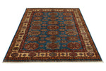 5x7 Blue and Ivory Kazak Tribal Rug