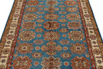 5x7 Blue and Ivory Kazak Tribal Rug