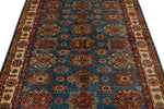 5x7 Blue and Ivory Kazak Tribal Rug