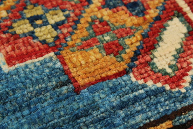 5x7 Blue and Ivory Kazak Tribal Rug