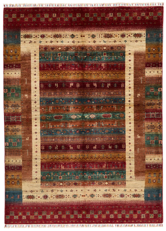 6x8 Multicolor and Red Turkish Tribal Rug