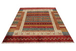 6x8 Multicolor and Red Turkish Tribal Rug