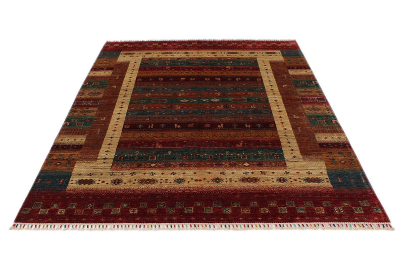 6x8 Multicolor and Red Turkish Tribal Rug
