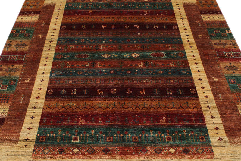 6x8 Multicolor and Red Turkish Tribal Rug