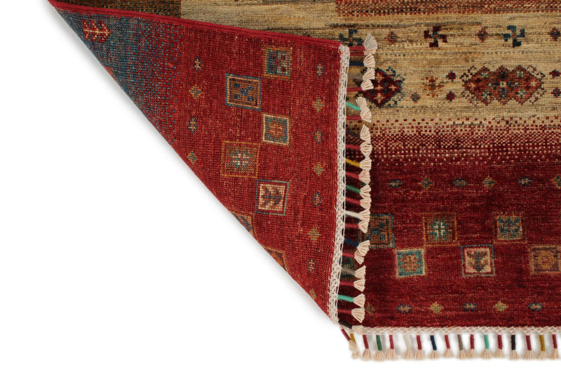 6x8 Multicolor and Red Turkish Tribal Rug