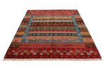 6x8 Multicolor and Red Turkish Tribal Rug