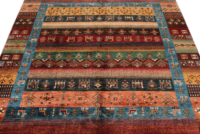 6x8 Multicolor and Red Turkish Tribal Rug
