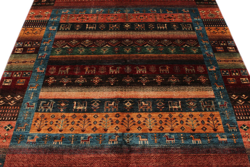 6x8 Multicolor and Red Turkish Tribal Rug