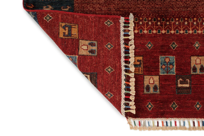6x8 Multicolor and Red Turkish Tribal Rug