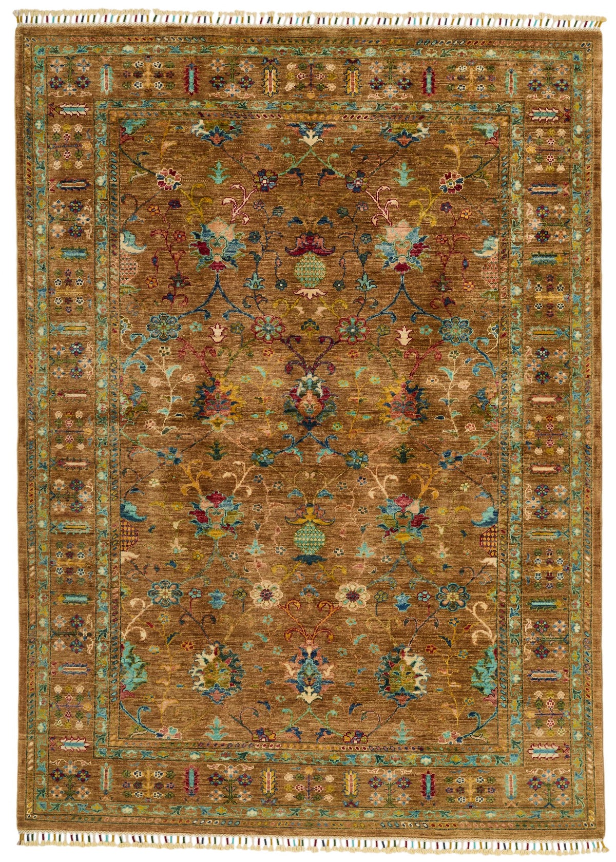 6x8 Mustard and Multicolor Turkish Tribal Rug