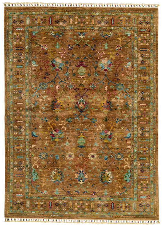 6x8 Mustard and Multicolor Turkish Tribal Rug