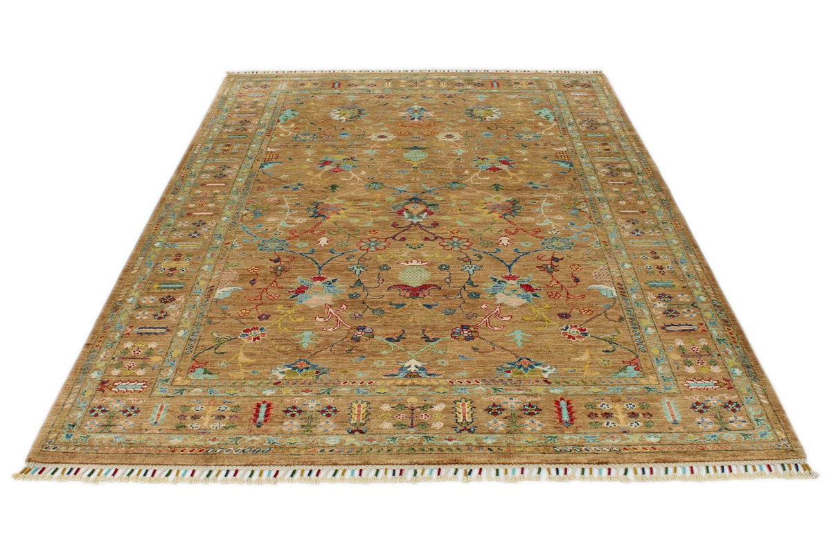 6x8 Mustard and Multicolor Turkish Tribal Rug