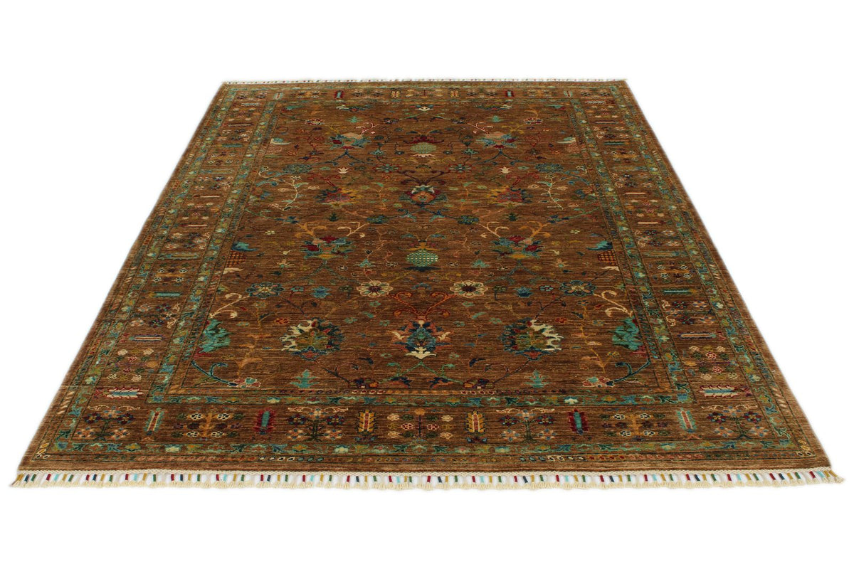 6x8 Mustard and Multicolor Turkish Tribal Rug