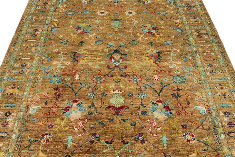 6x8 Mustard and Multicolor Turkish Tribal Rug
