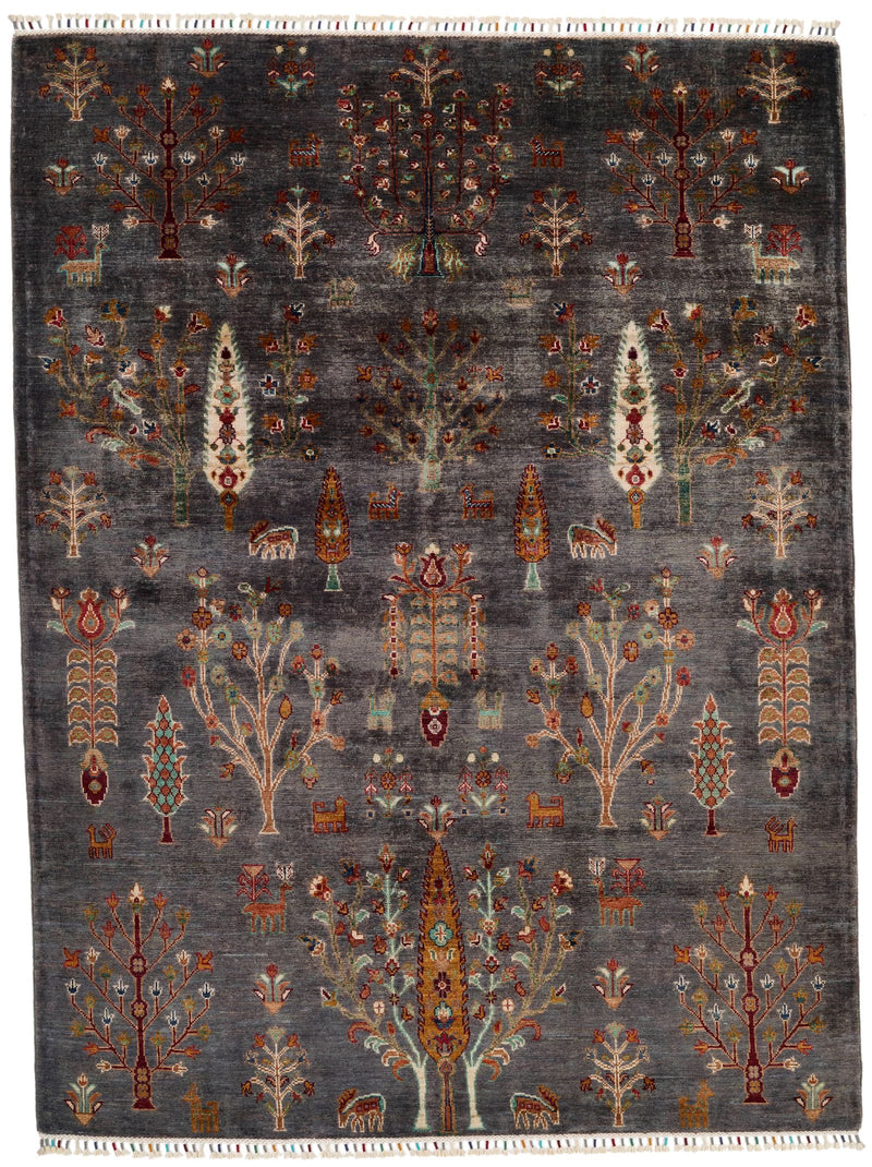 5x7 Gray and Multicolor Turkish Tribal Rug