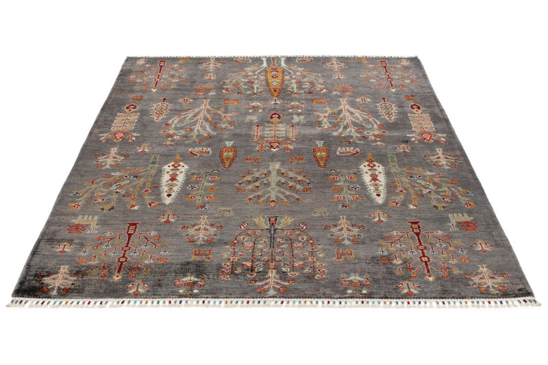 5x7 Gray and Multicolor Turkish Tribal Rug