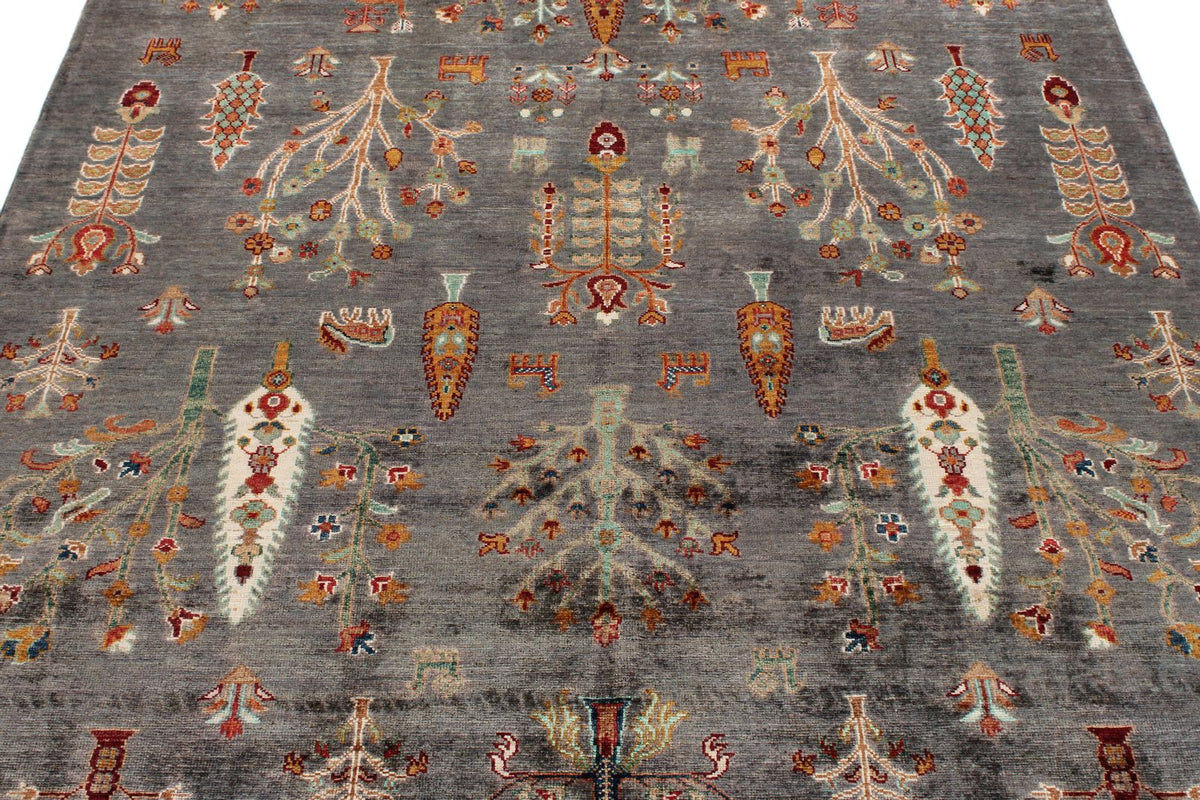 5x7 Gray and Multicolor Turkish Tribal Rug