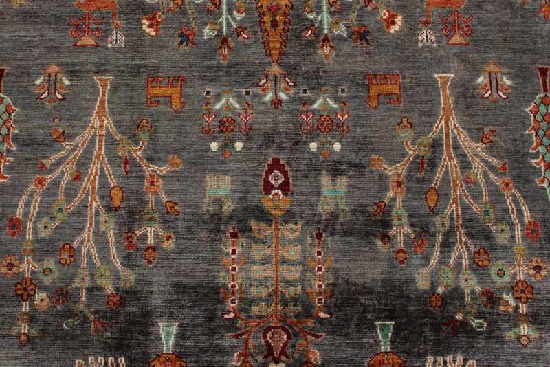 5x7 Gray and Multicolor Turkish Tribal Rug